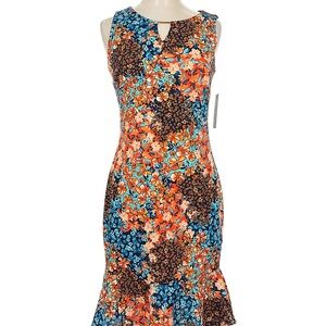 NWT EnRevelry Blue and Brown Floral Midi Dress.